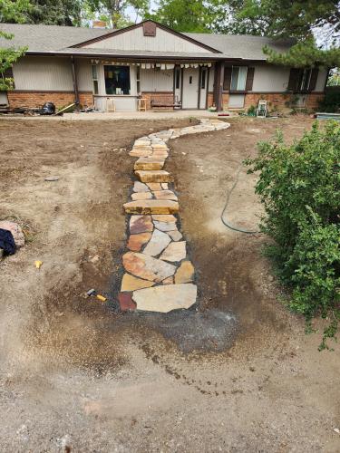 Hardscape design stone pathway and staircase in Colorado