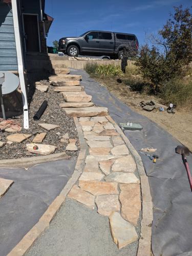 Flagstone pathway hardscape design in Colorado