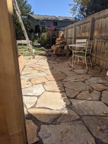 Flagstone patio design project by Linden Leaf Landscapes